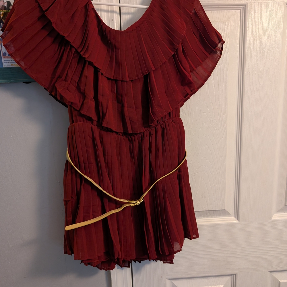 IMAN Burgundy Ruffled Dress
